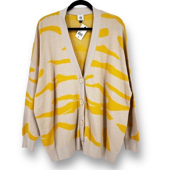 Cabi Roar Cardigan Sweater Womens Size Medium Tiger Stripe Yellow Tan - Picture 1 of 5